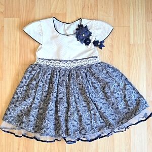 Elegant White and Gray Baby Girl Darling Dress Size 18M